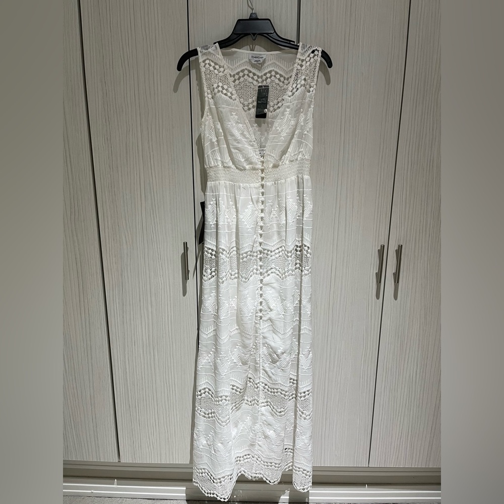 Bebe White Embroidered Dress, Size XS